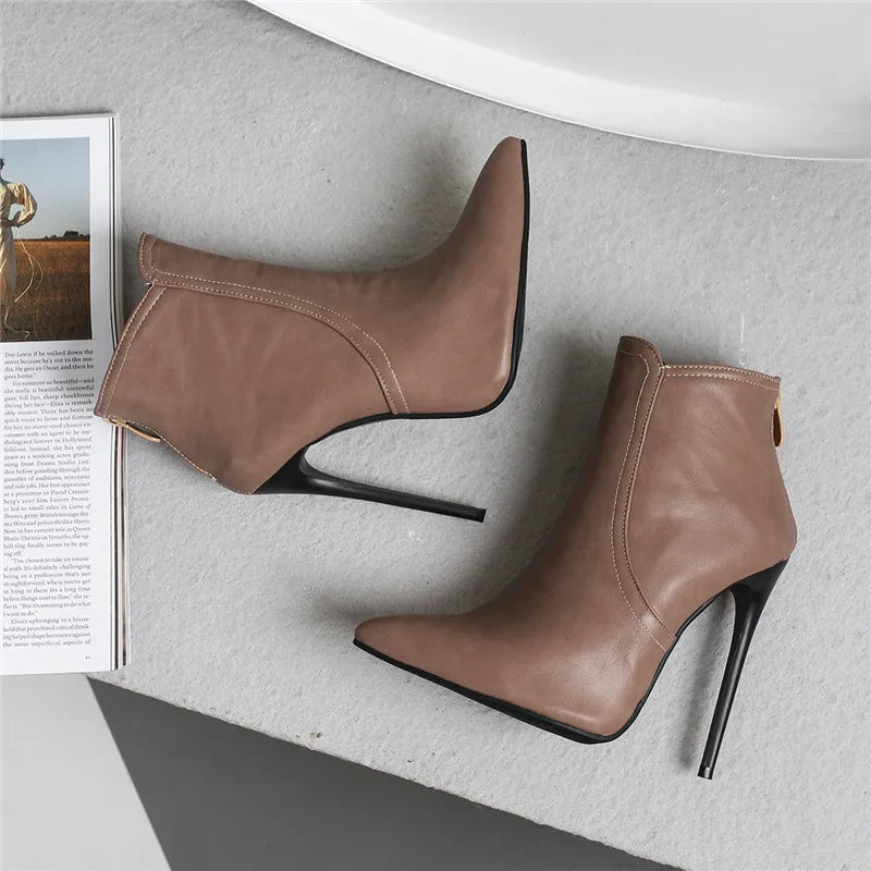 Black Women's high-heeled Ankle Boots Spring Autumn Fashion Point Toe Ladies Shoes Sexy Nightclub Short Boot Grey Large Size 45