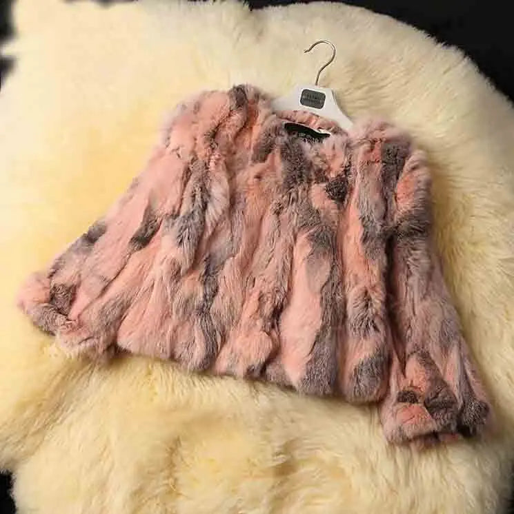 2024 New Women Fashion Brand Design Real Genuine Natural Rabbit Fur Coat   Female Pure Dropshipping Jacket DFP311
