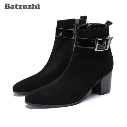Korean Style Men's Pointed Toe Ankle Boots Black Suede US6-1 Big Size Knight Party Footwear Bota Masculina