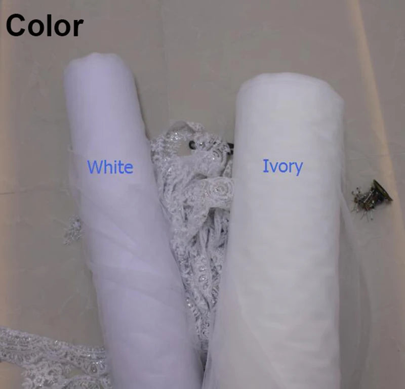 Customized Mantilla Wedding Veil with Eyelash Lace, 2.5m/3m/3.5m/4m Single Tier Long Ivory Bridal Veil with Hidden Comb