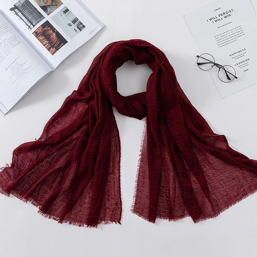 2026 Muslim Fashion Women Crinkle Hijab Scarf Soft Solid Head Scarves Turban Shawls and Wraps Hijab femme musulman kopftuch