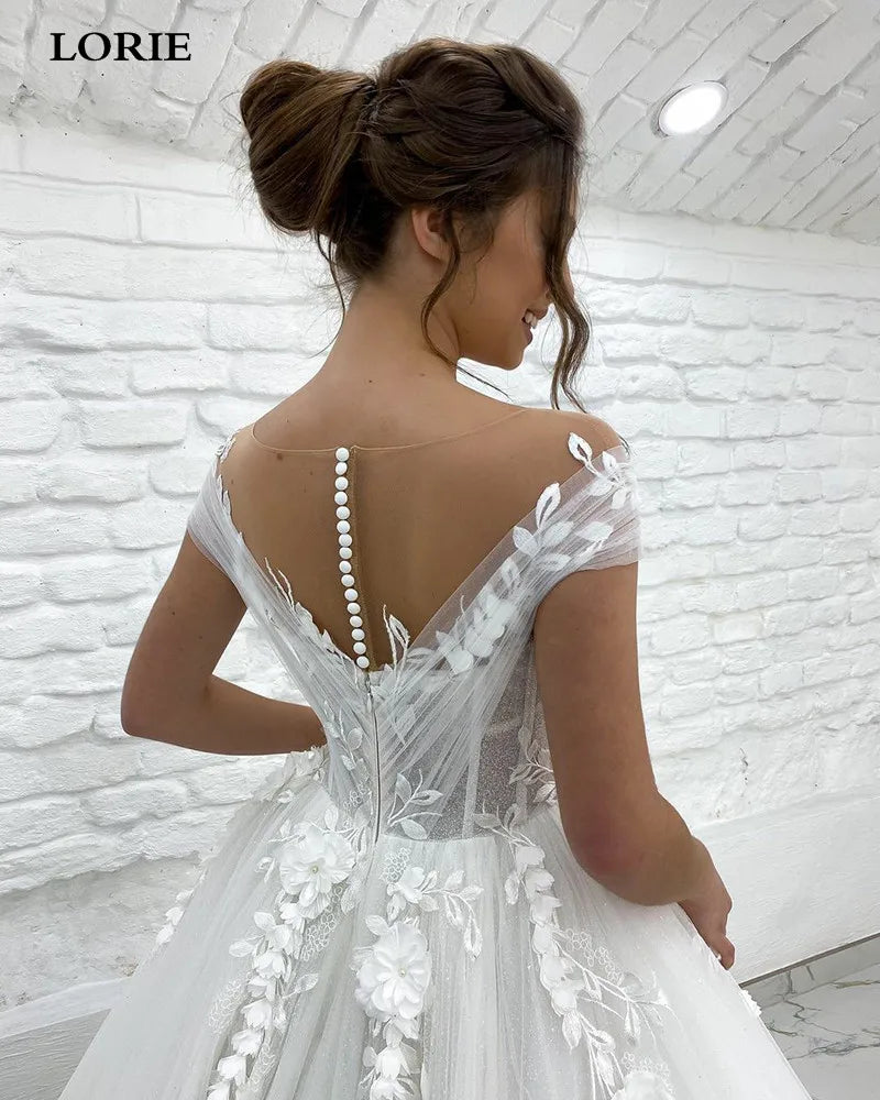 LORIE Princess Wedding Dress off The Shoulder 3D Lace Appliques Boho Bride Dresses Vestido De Novia Customized Ball Gowns 2022
