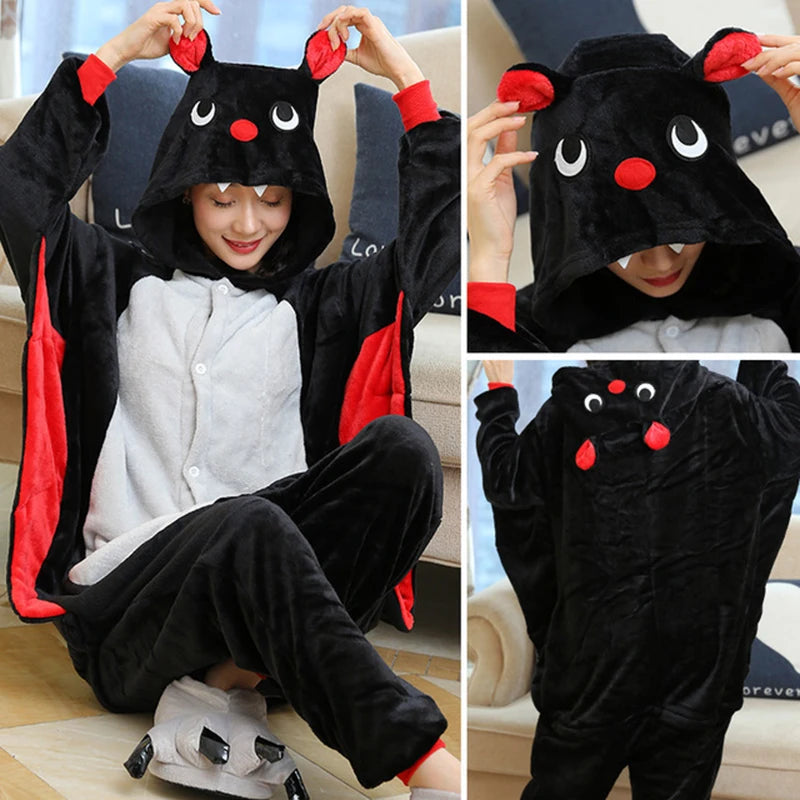 Adults and Children's Kigurumi Animal Onesies Unicorn Bear Pajamas Cartoon Frog Panda Women Men Warm Flannel Hooded Sleepwear