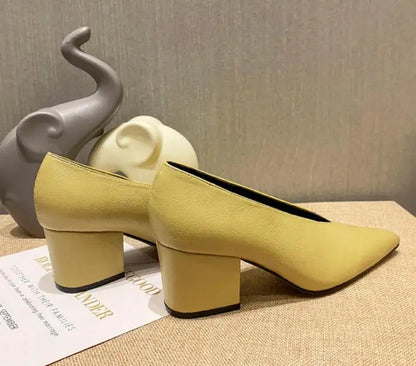 Sandals Luxury Brand Sexy Dress Shoes Elegant Chunky High Heeeled Pumps Sexy Pointed Toe Evening Shoes Women Shoes V Cut Shoes