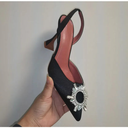 2025 Brand women Pumps luxury Crystal Slingback High heels Summer bride Shoes Comfortable triangle Heeled Party Wedding Shoes