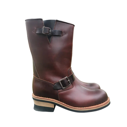 EB666 Rock Can Roll Men's Genuine Italian Cow Leather Footwear Cowhide Top Quality Goodyear Welted Trooper Engineer Boots