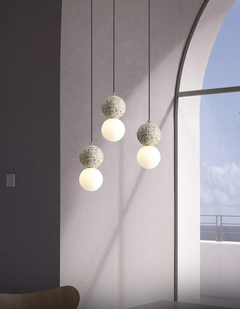 OUDELADI Cement Pendant Lights Bedroom Bedside Dining Decor Wood Glass ball Hanging Lamp Kitchen LED Lighting Luminaires