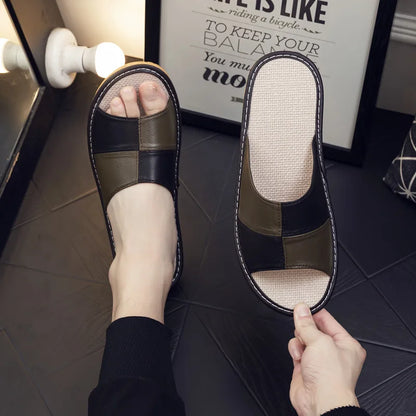 NewLight Luxury Genuine Leather Sheepskin Women's Slippers PVC Rubber Sole Non-Slip Summer Shoes Comfortable Soft Couple Sandals