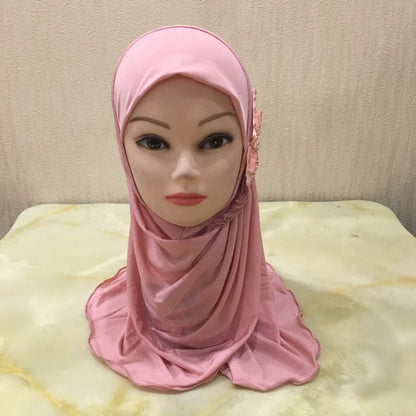 H081 beautiful small girl hijab with flowers cute hijab hats women's caps can fit 2-6 years old girls