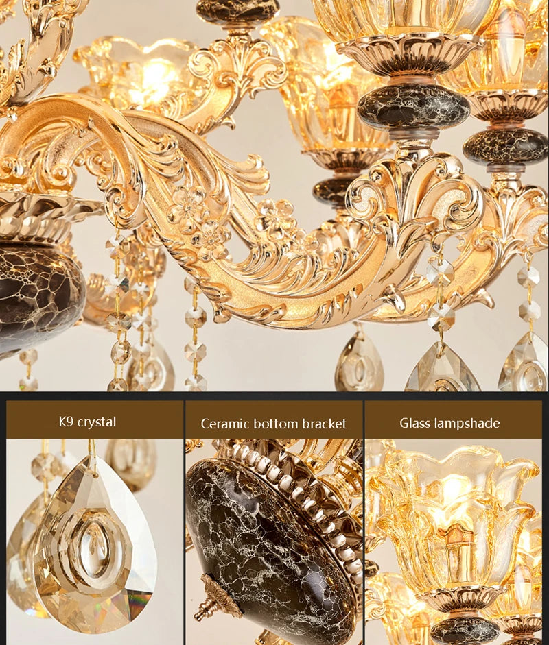 French Luxury Crystals Chandelier Living Room Bedroom Lamps Atmosphere Minimalist Ceramic Bedroom Crystal Lamp Villa Light Stair