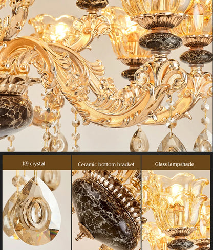French Luxury Crystals Chandelier Living Room Bedroom Lamps Atmosphere Minimalist Ceramic Bedroom Crystal Lamp Villa Light Stair