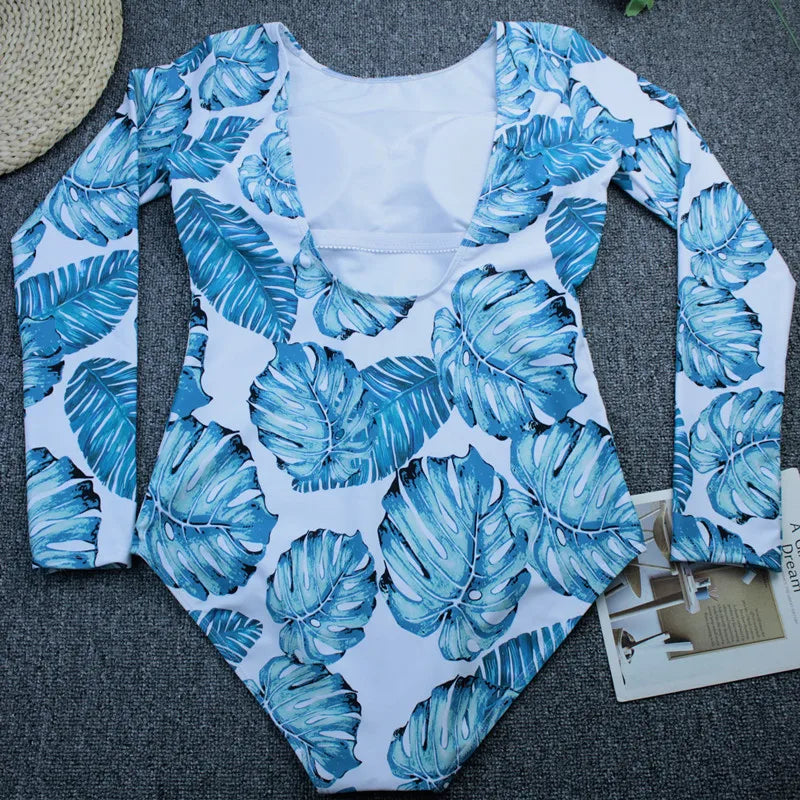 TYAKKVE Surf Swimwear Rash Guard Long Sleeve One Piece Swimsuit For Women Print High Neck Bodysuits Swim Suits Backless Monokini
