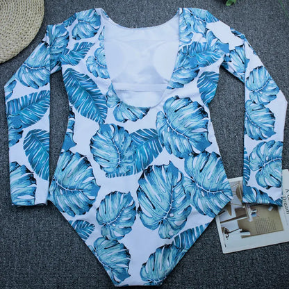 TYAKKVE Surf Swimwear Rash Guard Long Sleeve One Piece Swimsuit For Women Print High Neck Bodysuits Swim Suits Backless Monokini