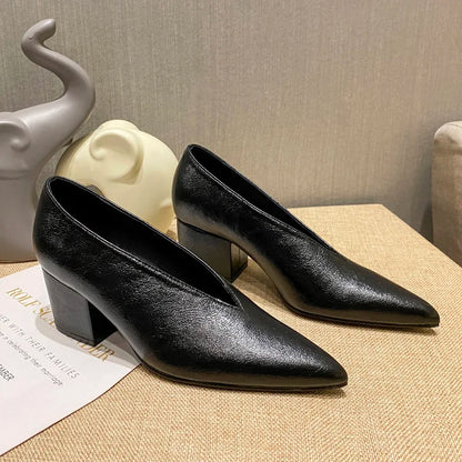 Sandals Luxury Brand Sexy Dress Shoes Elegant Chunky High Heeeled Pumps Sexy Pointed Toe Evening Shoes Women Shoes V Cut Shoes