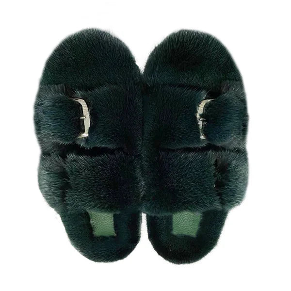 Slippers Ladies Summer Fluffy Mink Fur Slippers 100% Mink Fur Slippers Ladies Sandals 2021 Home Slippers Girls Outdoor Slippers