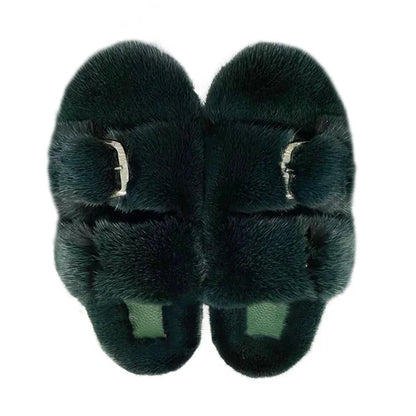 Slippers Ladies Summer Fluffy Mink Fur Slippers 100% Mink Fur Slippers Ladies Sandals 2021 Home Slippers Girls Outdoor Slippers
