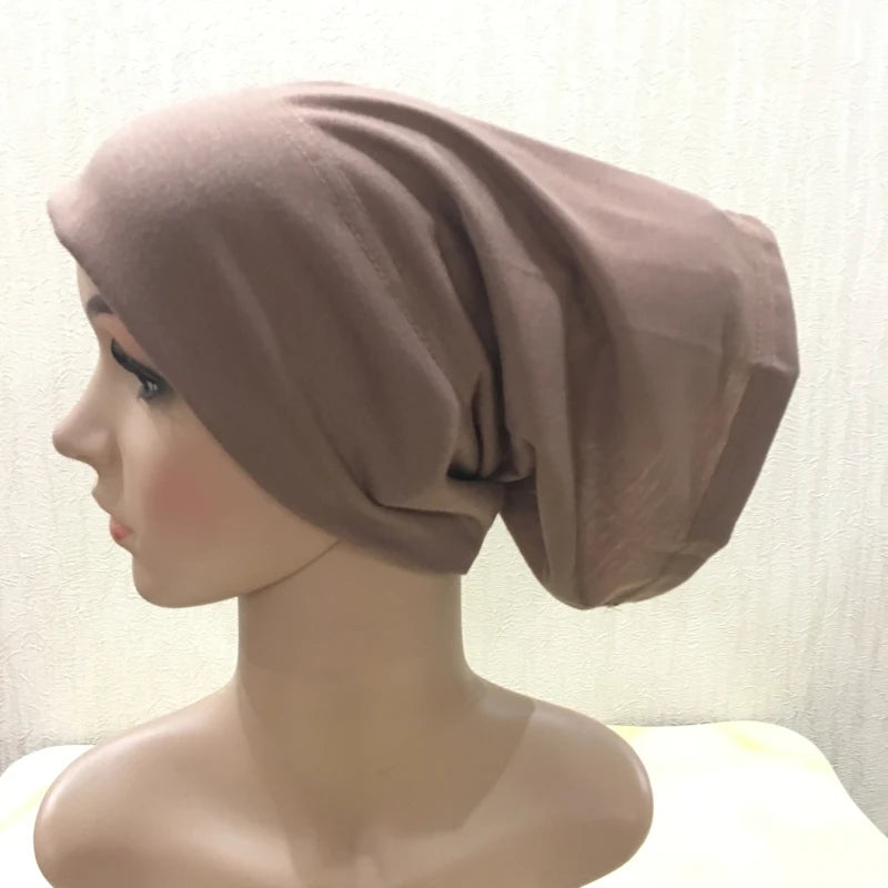 H065 plain tube hats Muslim Turban Pure Color Stretch Inner Hijabs For Caps Ready To Wear Women Head Scarf Under Hijab Bonnet