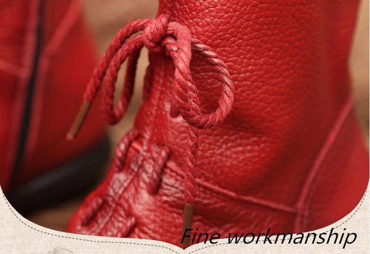 JIANBUDAN/ Genuine Leather Plush Women's Short Boots Retro Casual Autumn Winter Women's Boots Waterproof Leather Warm Snow Boots
