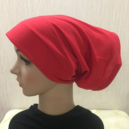 H066 Plain tube hat with cardboard underscarf Muslim Turban Pure Color Stretch Inner Hijabs Women Head Scarf Under Hijab Bonnet