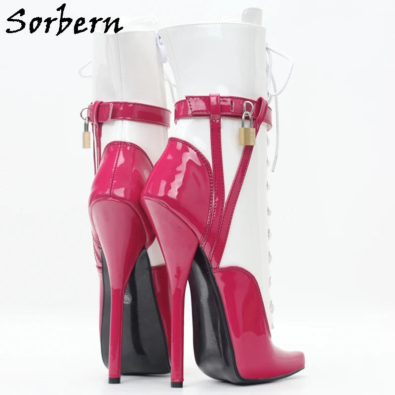 Sorbern Sexy Lockable Ankle Boots For Women Ballet High Heel Stilettos With Chains Sm Shoes Crossdresser Custom Colors