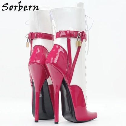 Sorbern Sexy Lockable Ankle Boots For Women Ballet High Heel Stilettos With Chains Sm Shoes Crossdresser Custom Colors