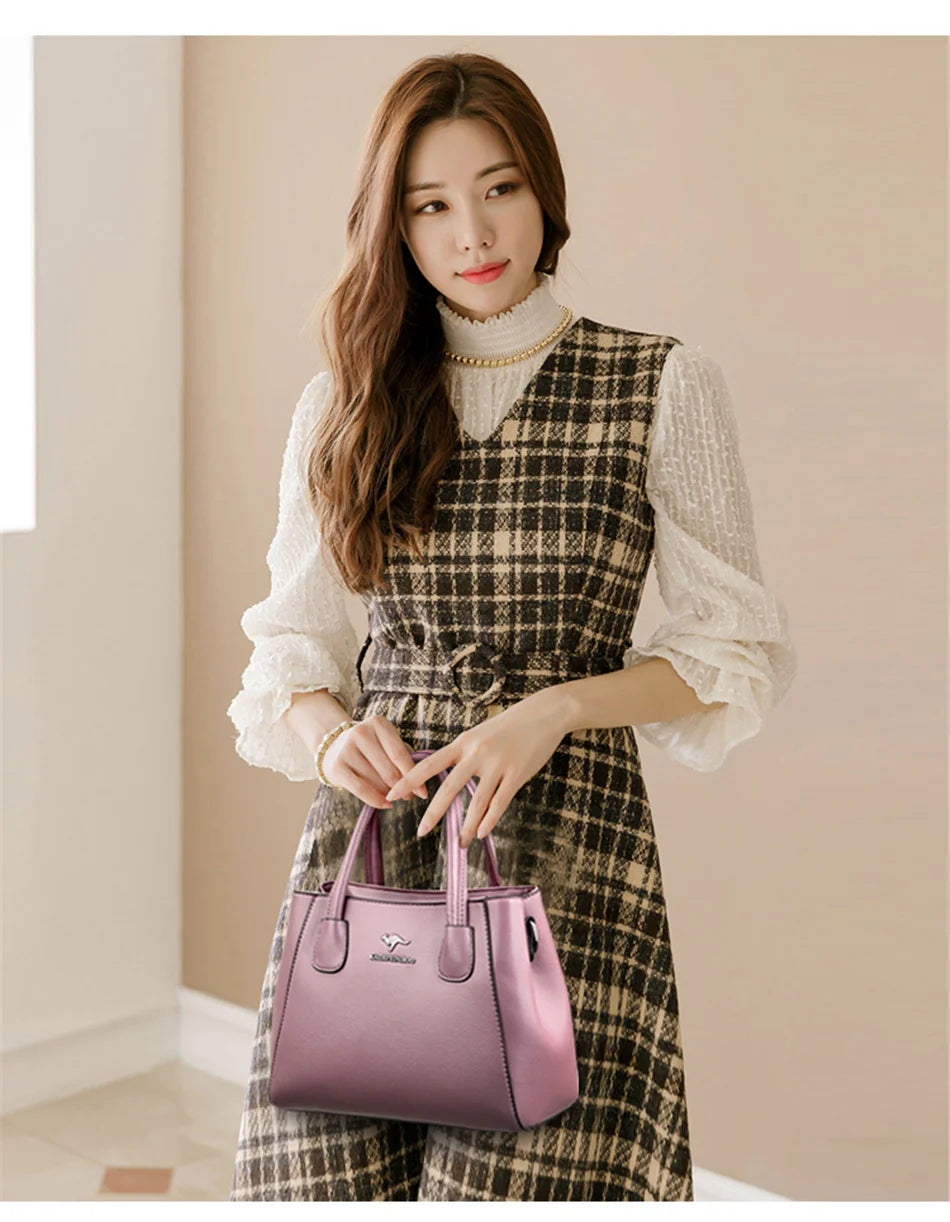 2 Layers Leather Luxury Handbags Women Bags Designer Handbags High Quality Small Casual Tote Bags For Women Shoulder Bag Winter