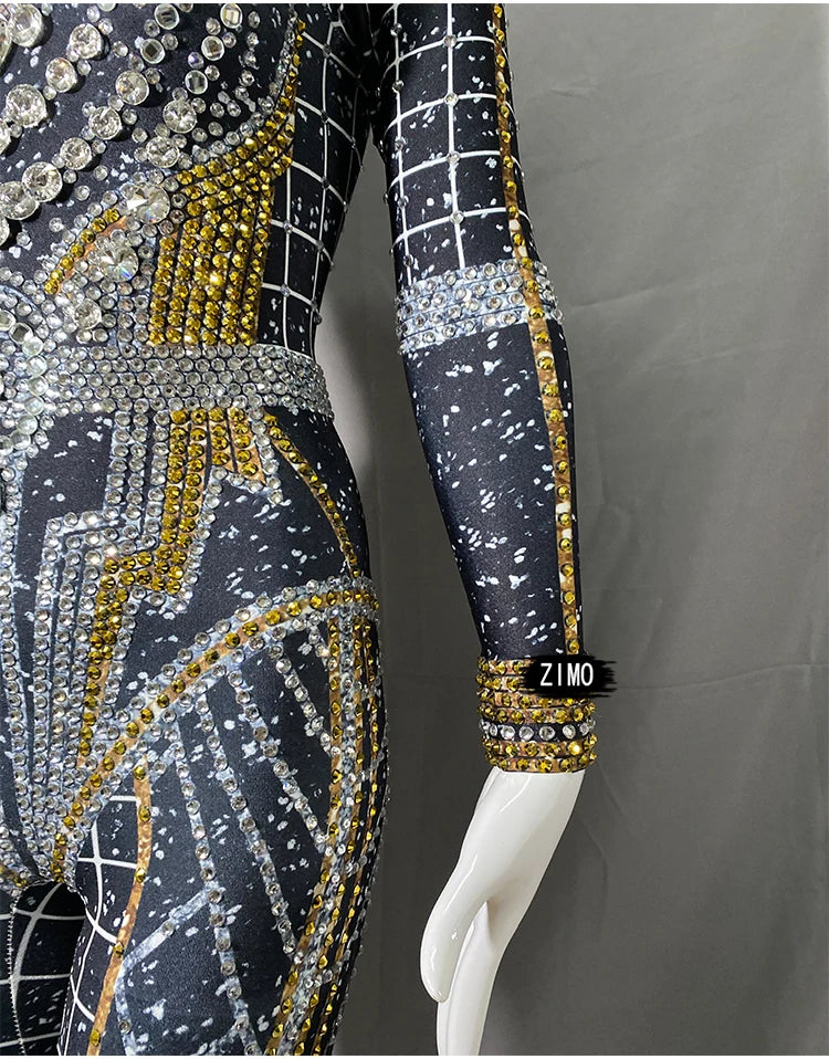 fashion Rhinestones Jumpsuit Crystal Pearl sexy Women Jumpsuits spandex party Nightclub birthday Pole Dance Singer Stage Costume
