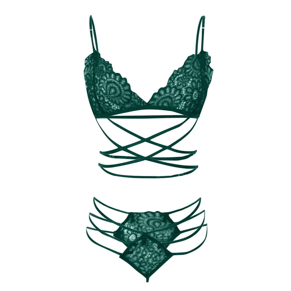 Sexy Lingerie Pornos Suit Corset Bandage Push Up Lace Bra Tops Panties Underwear Set Sleepwear Pajamas Erotic Costume Intimates