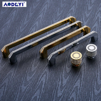Crystal Drawer Pull Handles Diamond Sliver Wine Wardrobe Decotation Furniture Dresser Kitchen Cupboard Cabinet Knobs Gold Chrome