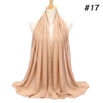 2024 hot sale women plain bubble pearl chiffon scarf Head hijab wrap solid shawls headband foulard femme muslim hijabs stores
