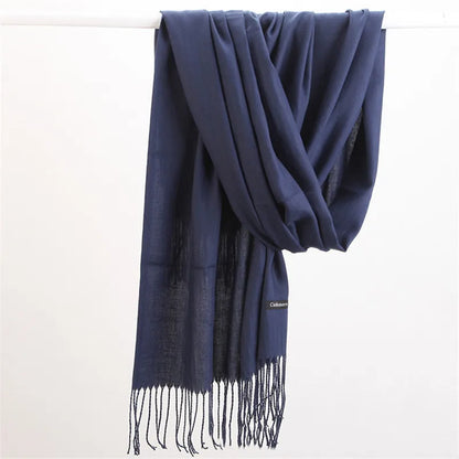 Fashion Solid Color 2023 Women Scarf Winter Hijabs Tessale Tassels Long Lady Shawls Cashmere Like Pashmina Hijabs Scarves Wraps