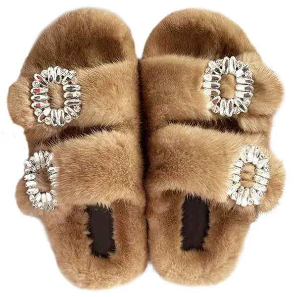 Slippers Ladies Summer Fluffy Mink Fur Slippers 100% Mink Fur Slippers Ladies Sandals 2021 Home Slippers Girls Outdoor Slippers