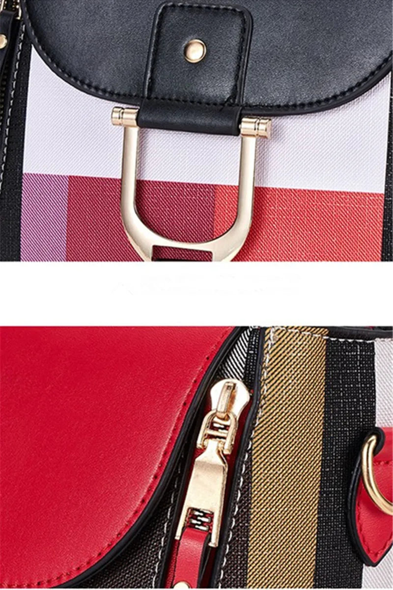 4 Pcs Set Ladies HandBags Large Capacity Handbags Plaid Color Backpack For Female PU Leather Fashion Tote Shoulder Crossbody Bag
