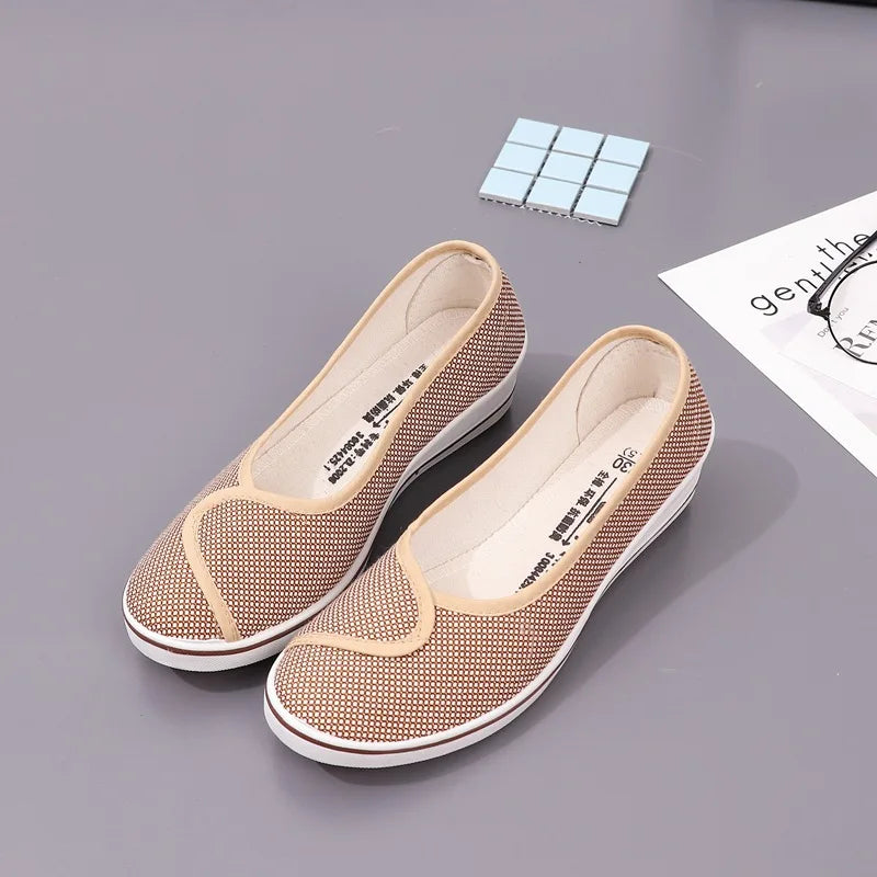 EOFK Women Loafers Soft Slip On Canvas Flats Shoes Woman Solid Casual Breathable Shoe For Mother Platform Shoes