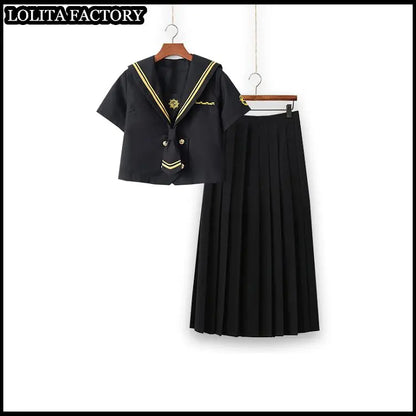 Dark magic  JK sailor suit women's orthodox 80cm long skirt middle suit Japanese sailor's uniform academic school uniform