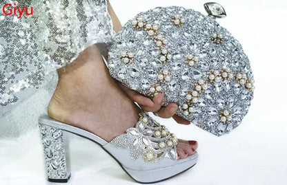 doershow beautiful Italian gold Shoes And Bag Sets For Evening Party With Stones Italian Leather Handbags Match Bags! HTG1-9
