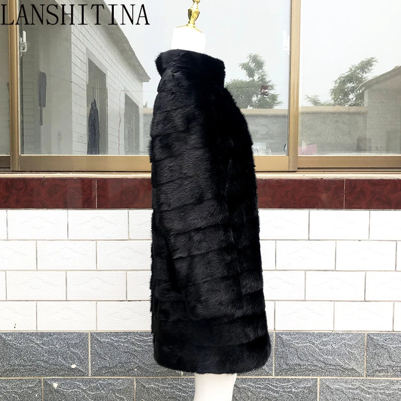 2021 Russian Woman 100% Real Mink Fur Coat Genuine Leather Coat Winter Warm Natural Fur Jacket Long Sleeve Stand-up Collar