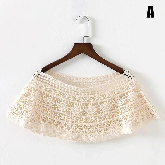 Women Vintage Crochet Knit Cape Elegant Cute Lace Short Hollow Out Shawls Shrug Poncho Wedding Bridal Evening Dress Lace Scarf