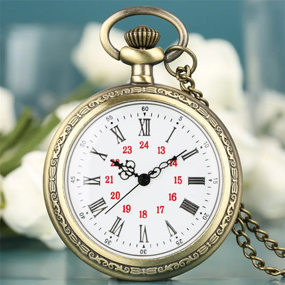 Bronze Retro Roman Numerals Display Quartz Pocket Watch Vintage Pendant Clock for Men Women Fob Sweater Chain / Hanging Chain