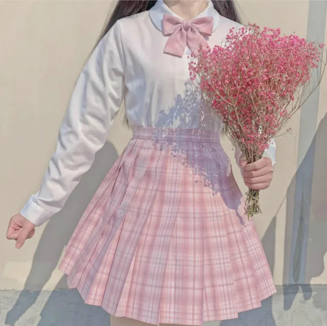 School Girl Uniform Pleated Skirts Japanese School Uniform High Waist A-Line Plaid Skirt Sexy JK Uniforms for Woman Full set