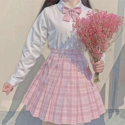 School Girl Uniform Pleated Skirts Japanese School Uniform High Waist A-Line Plaid Skirt Sexy JK Uniforms for Woman Full set