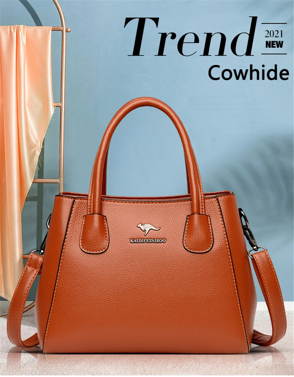 2 Layers Leather Luxury Handbags Women Bags Designer Handbags High Quality Small Casual Tote Bags For Women Shoulder Bag Winter