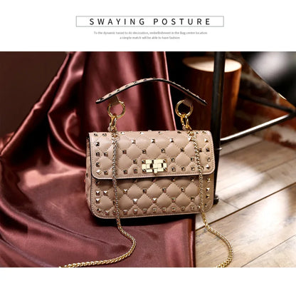 2026 New Fashion Women Sheepskin Leather Rivet Handbags Chain Bag Designer Shoulder Bags Luxury Woman Messenger Bags