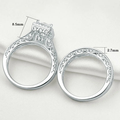 Newshe 2Pcs Genuine 925 Sterling Silver Moissanite /AAAAA Zircons Wedding Ring Set Halo Princess Cut Engagement Rings for Women