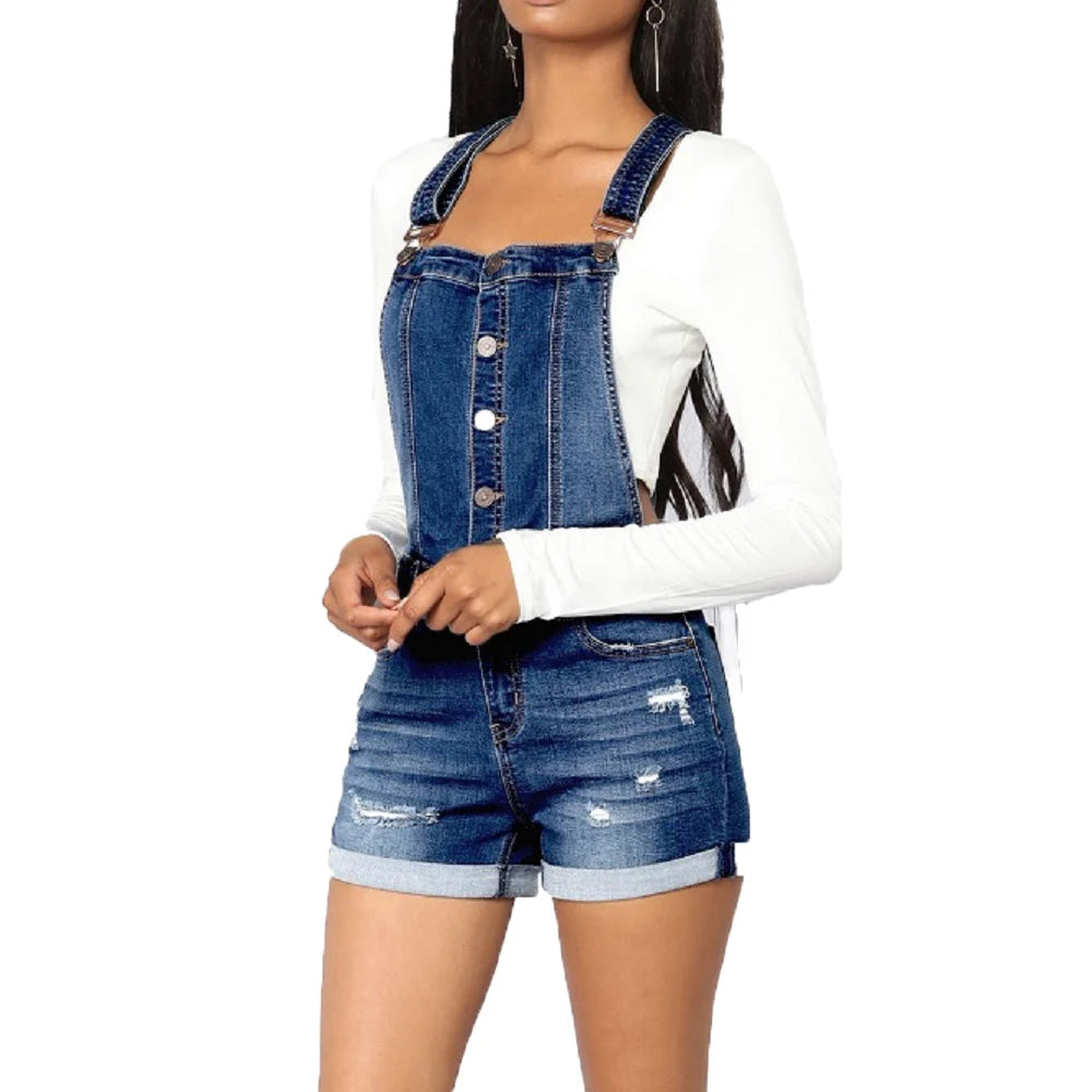 Women Summer Denim Bib Overalls Jeans Shorts Jumpsuits and Rompers Playsuit