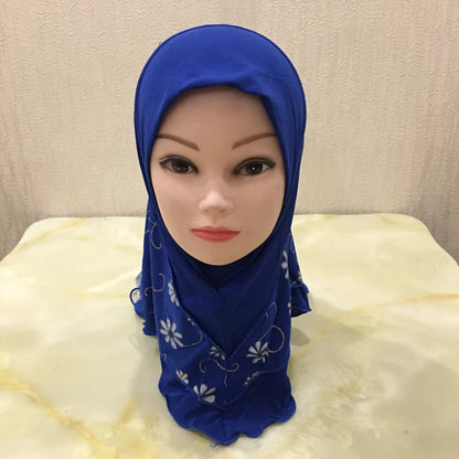 H043 beautiful small girl hijab with flower net cute hijab hats women's caps can fit 2-6 years old girls muslim baby headscarf