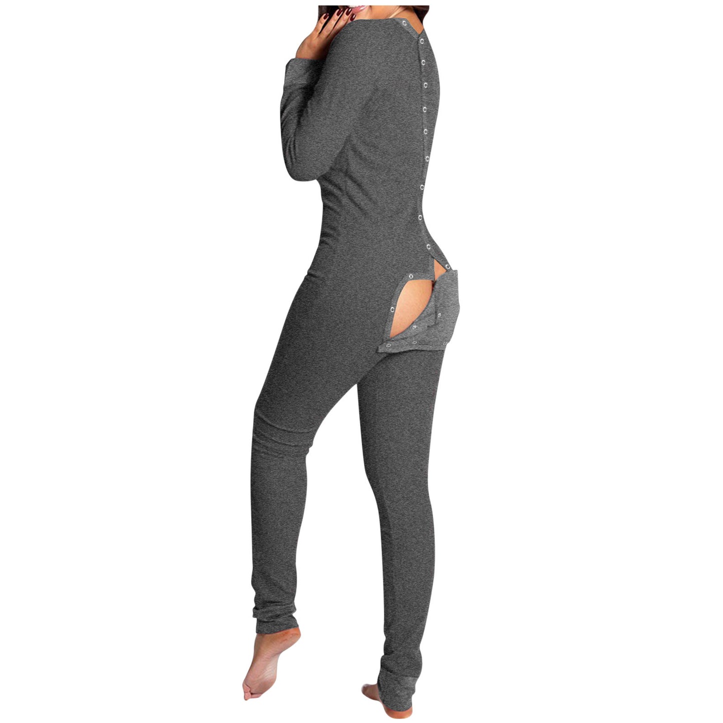 Sexy Pyjama Women's Jumpsuit Suit Button-down Front Back Butt Open Ass Flap Jumpsuit Pajamas Loungewear Buttoned Sleepwear