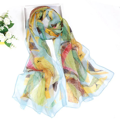 Women Foulard Chiffon Georgette Bandana Scarf Tree Leaf Print Long Shawl Summer Wrap Lady Elegant Thin breathable