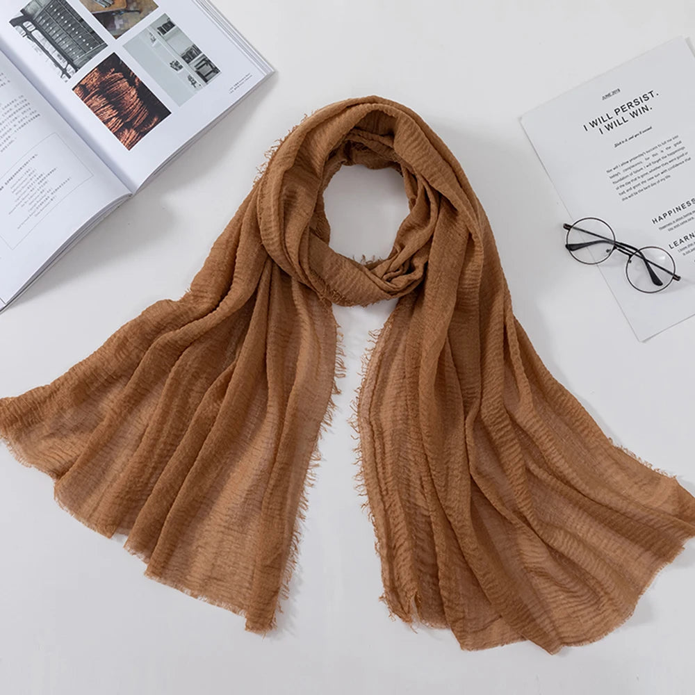 2026 Muslim Fashion Women Crinkle Hijab Scarf Soft Solid Head Scarves Turban Shawls and Wraps Hijab femme musulman kopftuch