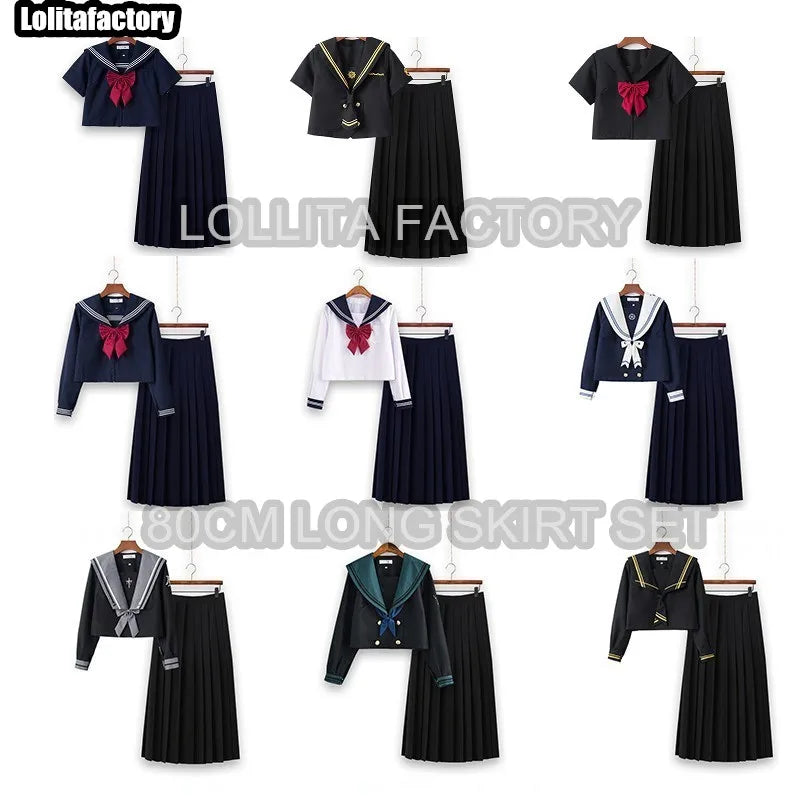 Dark magic  JK sailor suit women's orthodox 80cm long skirt middle suit Japanese sailor's uniform academic school uniform